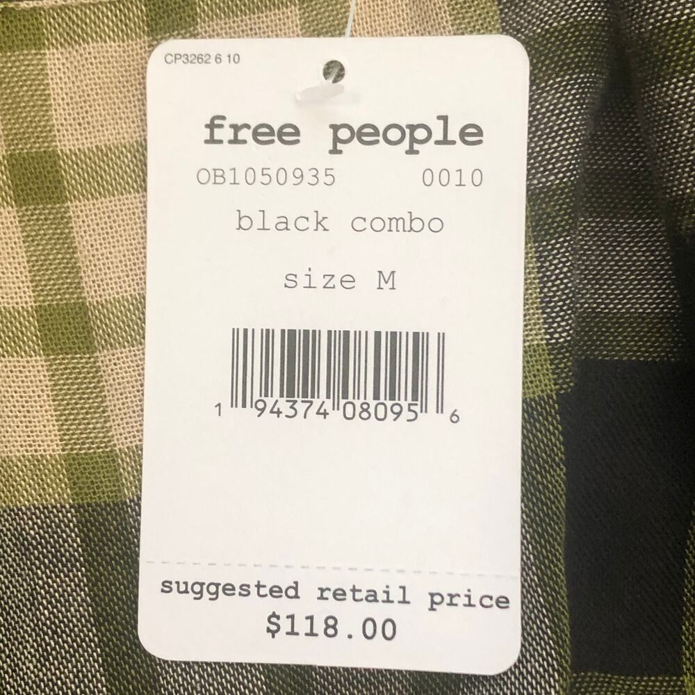 Free People Pacific Dawn Plaid Peplum Shirt Black Combo Size Medium NWT New - Picture 10 of 15